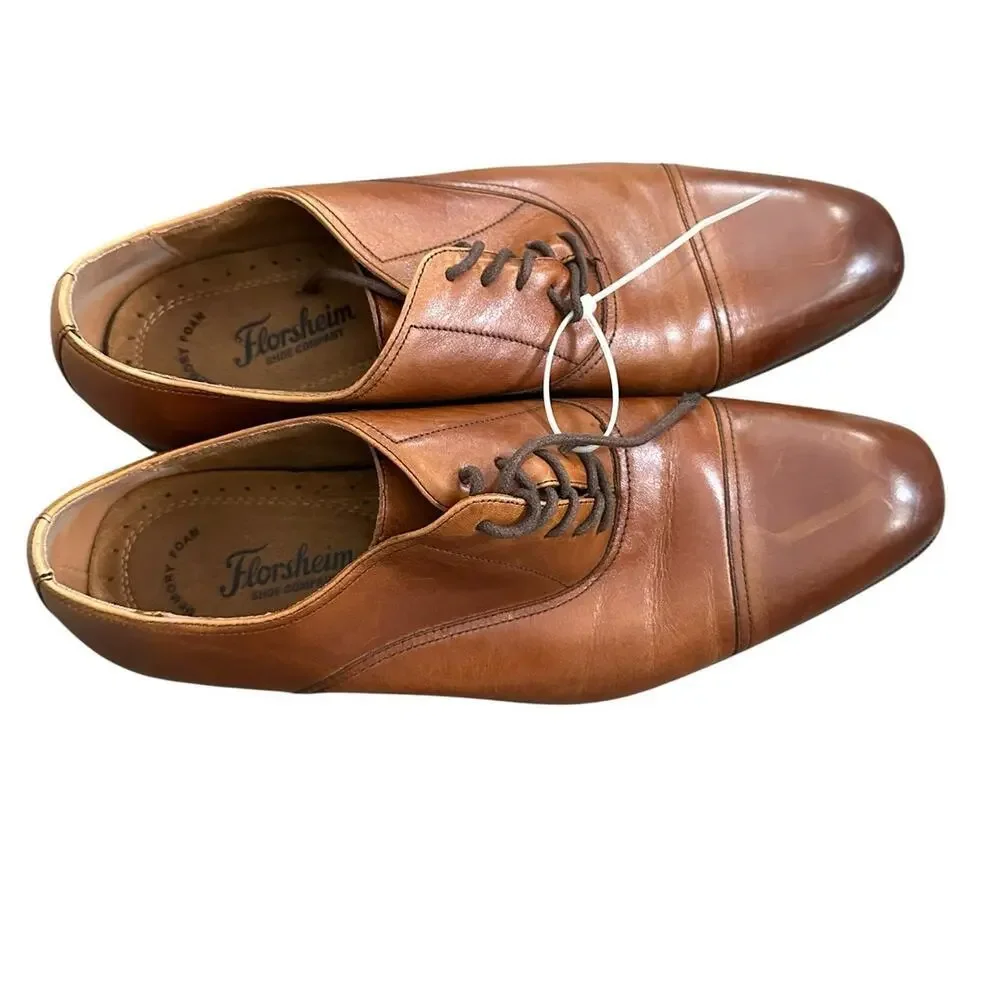 Florsheim Shoes Mens 11 D Dress Cap Toe Oxford cognac brown Leather Lace Up